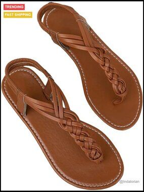 Braided T-Strap Flat Sandals with Adjustable Ankle Strap